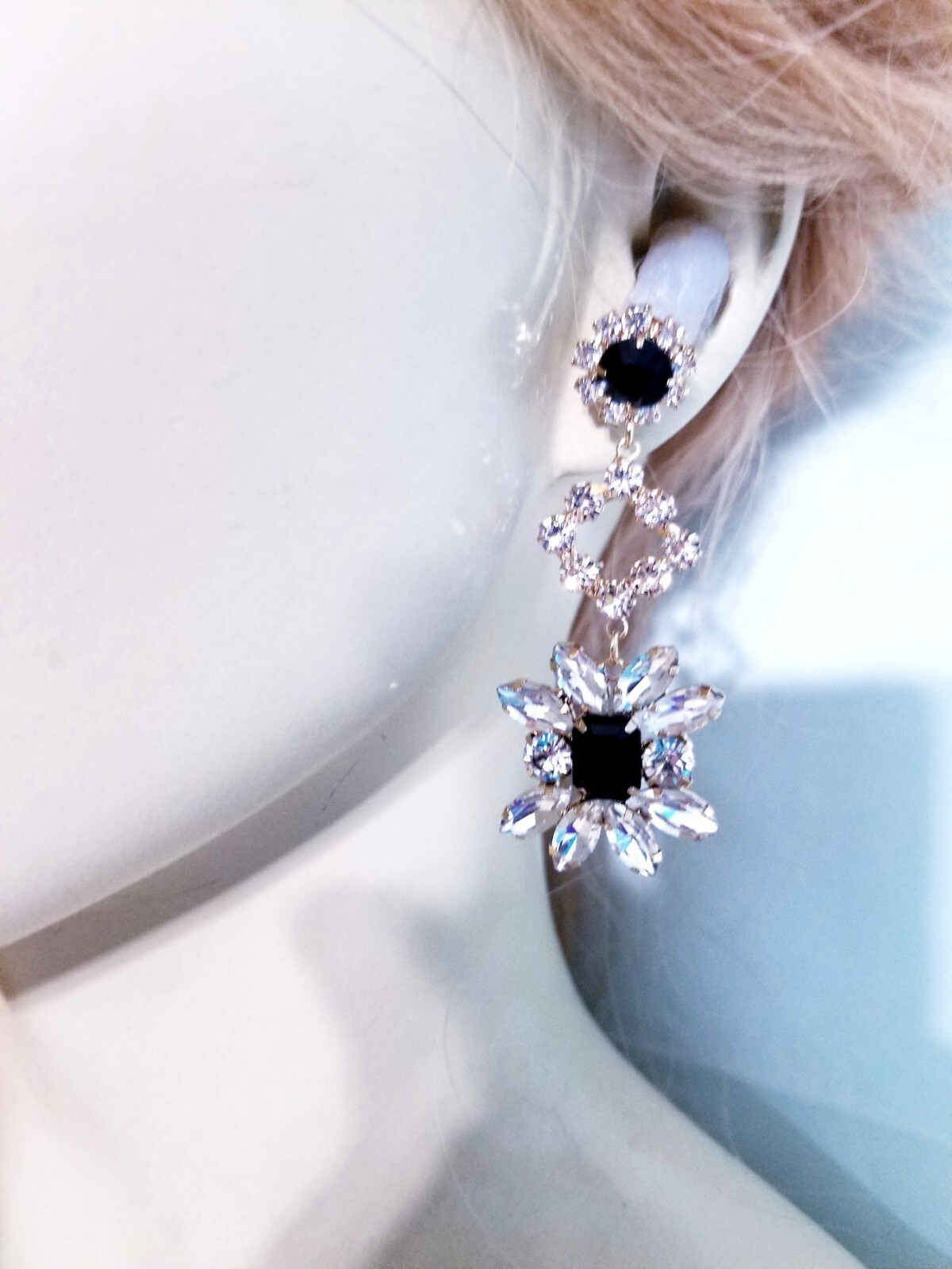 Bridesmaid Drop Dangle Chandelier Earrings 2.8 in Black Rhinestone Pageant Prom