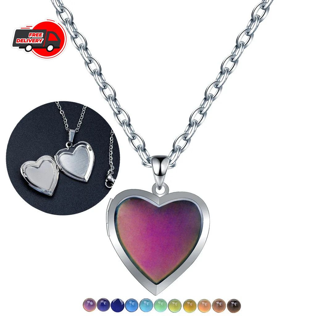 Heart Mood Locket Necklace Color Changing Necklace Temperature Mood Stainless