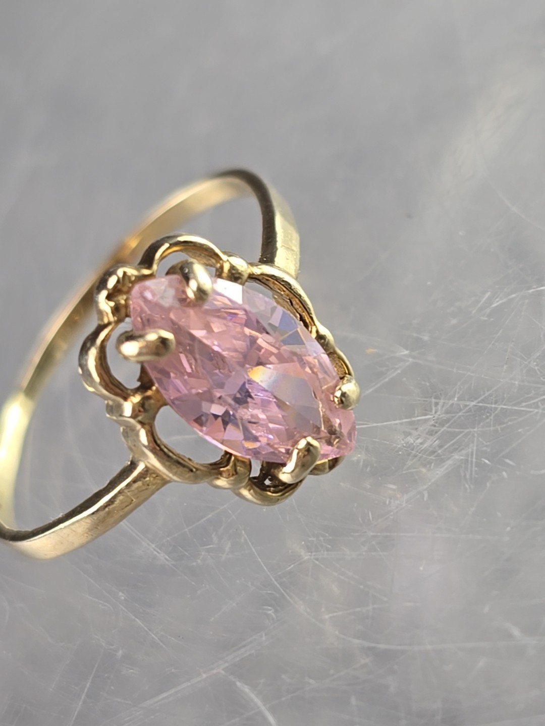 Pink Ice Marquise Solitaire Stamped 417m Size 8.5