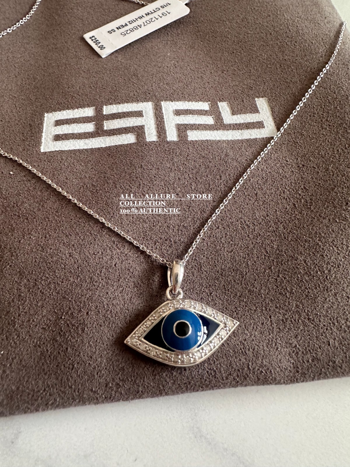 NWT EFFY Diamond (1/10 ct. t.w.) & Enamel Evil Eye 18″ Pendant Necklace
