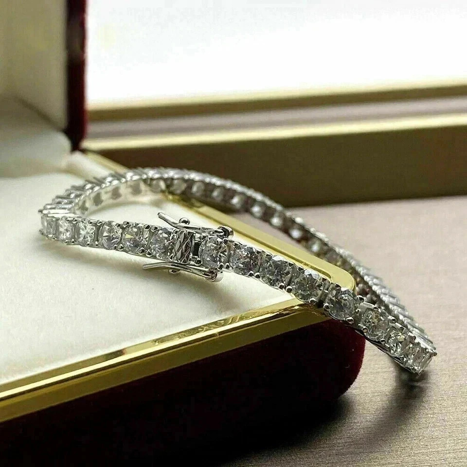 6.50 Ct Round Cut Natural Diamond Tennis Bracelet 14K Solid White Gold 7 Inch