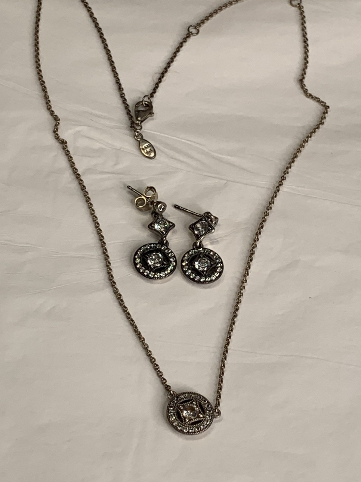Vtg Allure Pandora Sterling Silver Zirconia Necklace Pendant Dangle Earrings Set