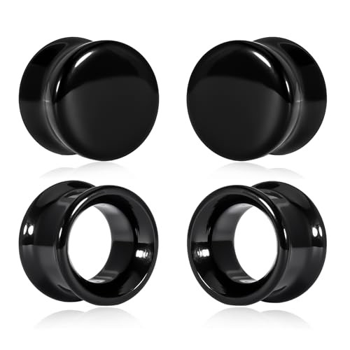 2 Pairs Glass Ear Stretching Kit 0g to 3/4″ Plugs & Tunnels Set 10mm(00G) Black