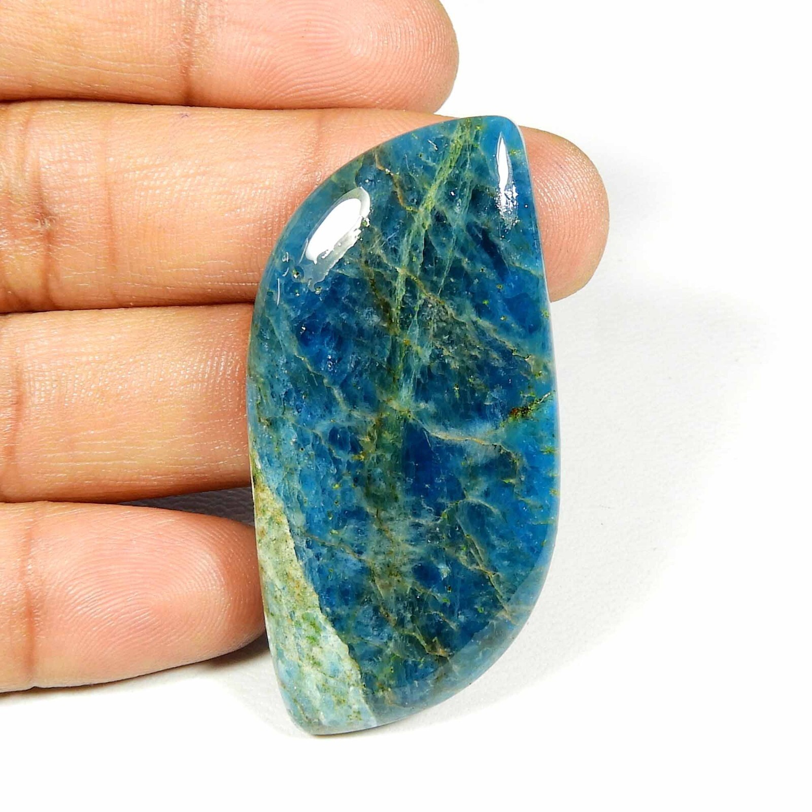 Natural Neon Blue Apatite Cabochon Cushion Shape 53×25 mm Gemstone Loose AP-44