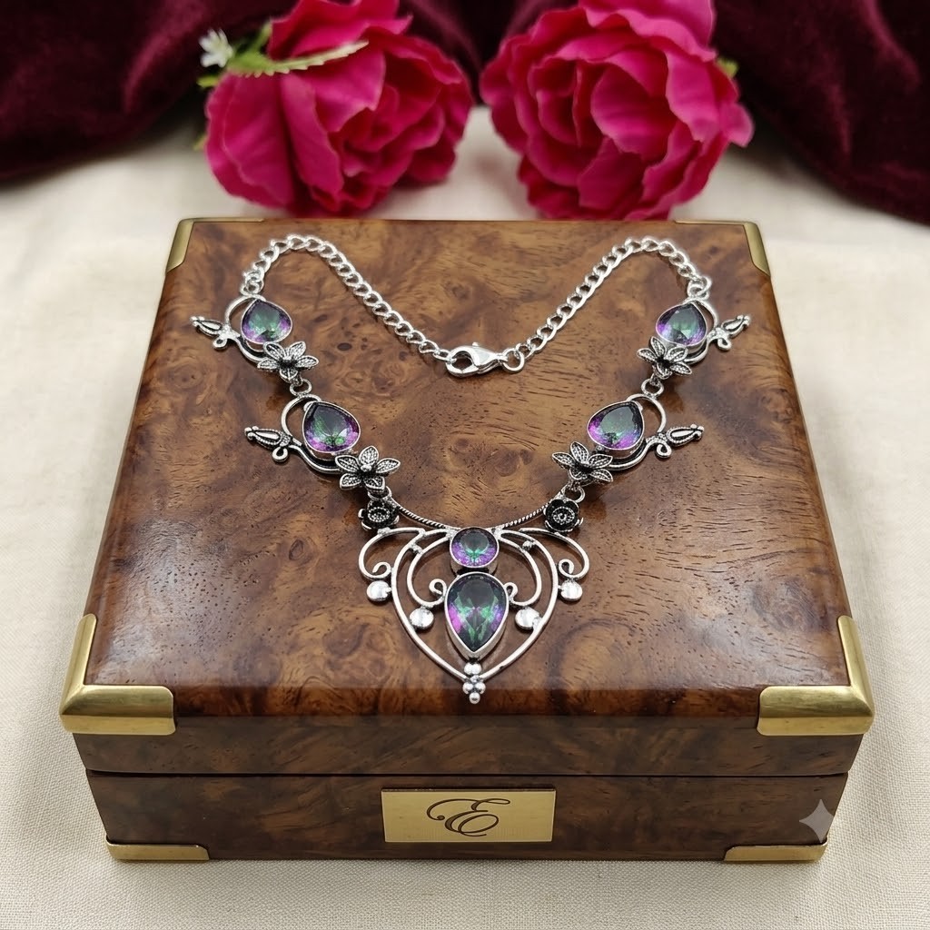 Mystic Topaz Gemstone 925 Sterling Silver Jewelry Necklace Size-17-18″