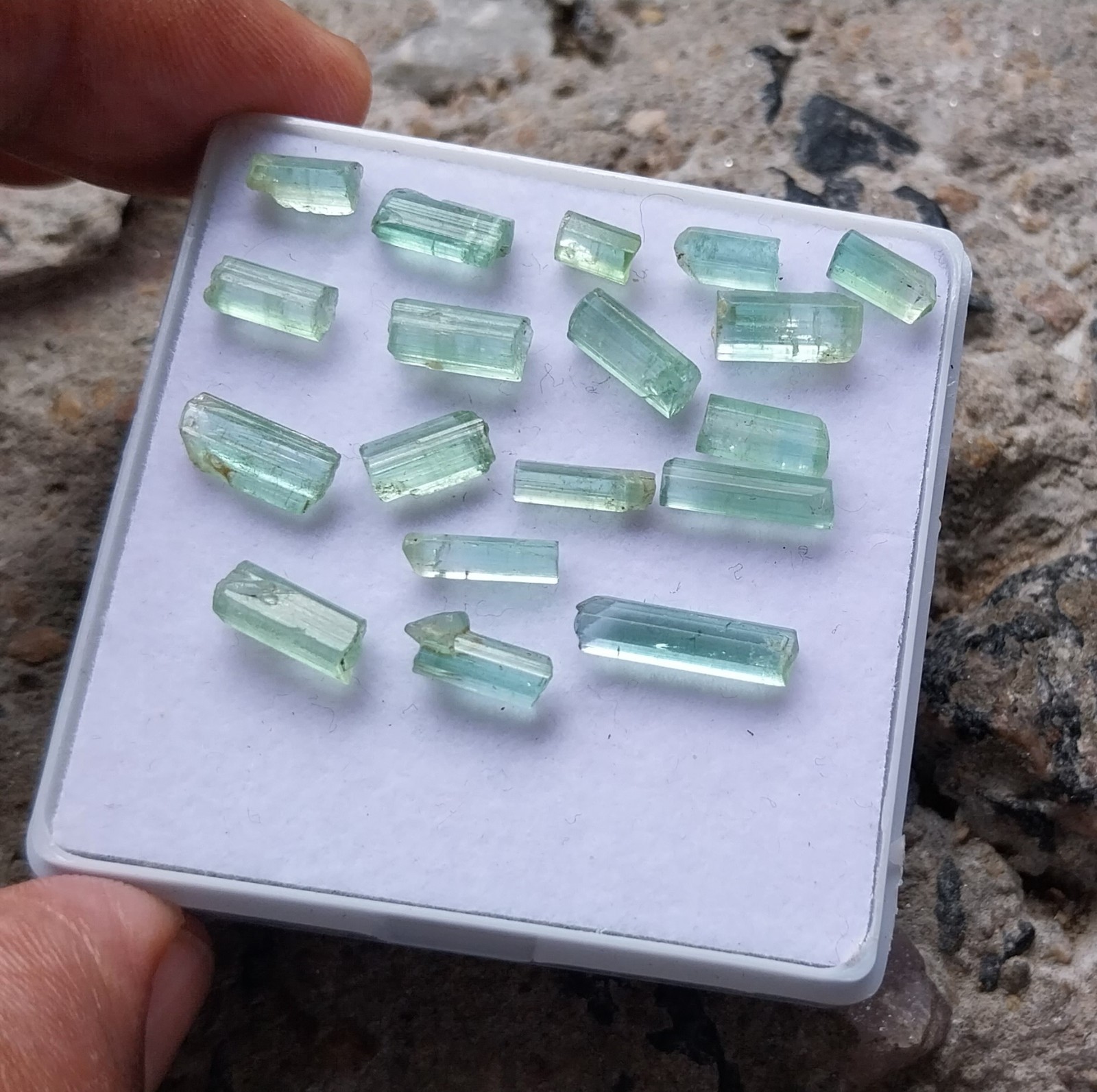 16Ct 7 to 13 MM Natural Light Green Color Tourmaline Rough Pencil 17 Piece Lot