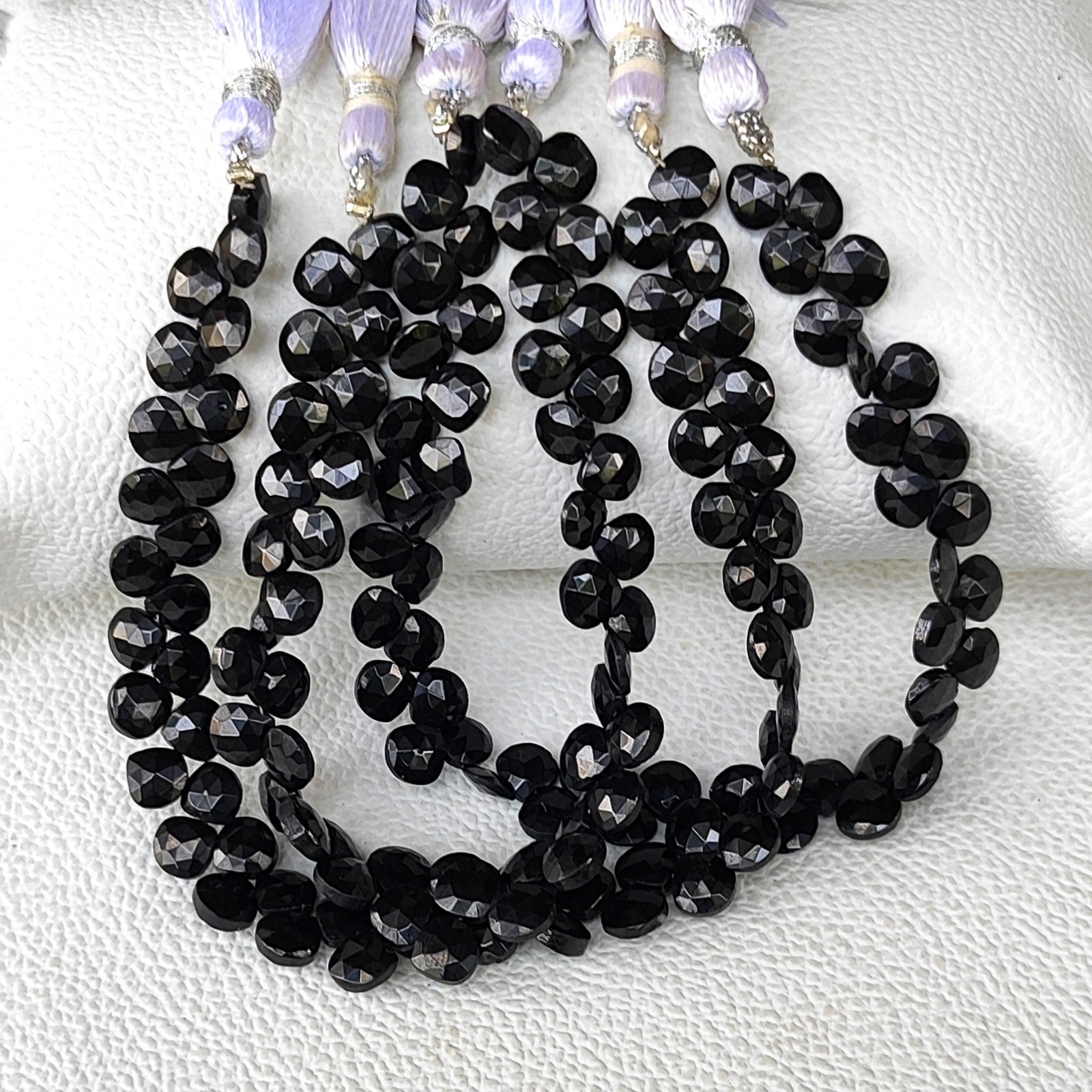 Genuine India Black Spinel 6mm Faceted Heart Briolette Beads 7″ Gemstone Strand