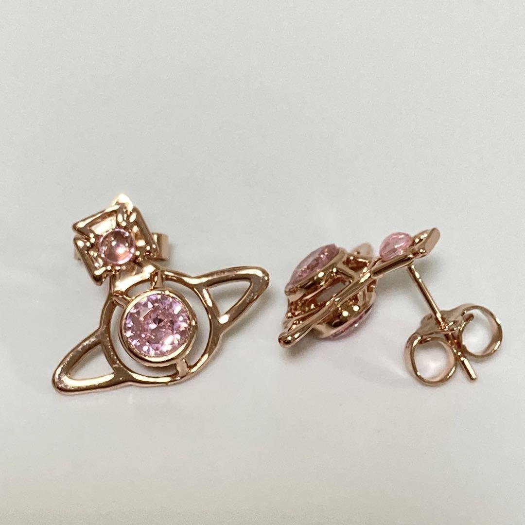 Vivienne Westwood Earrings Petite Rhinestone Pink Gold w/drawstring
