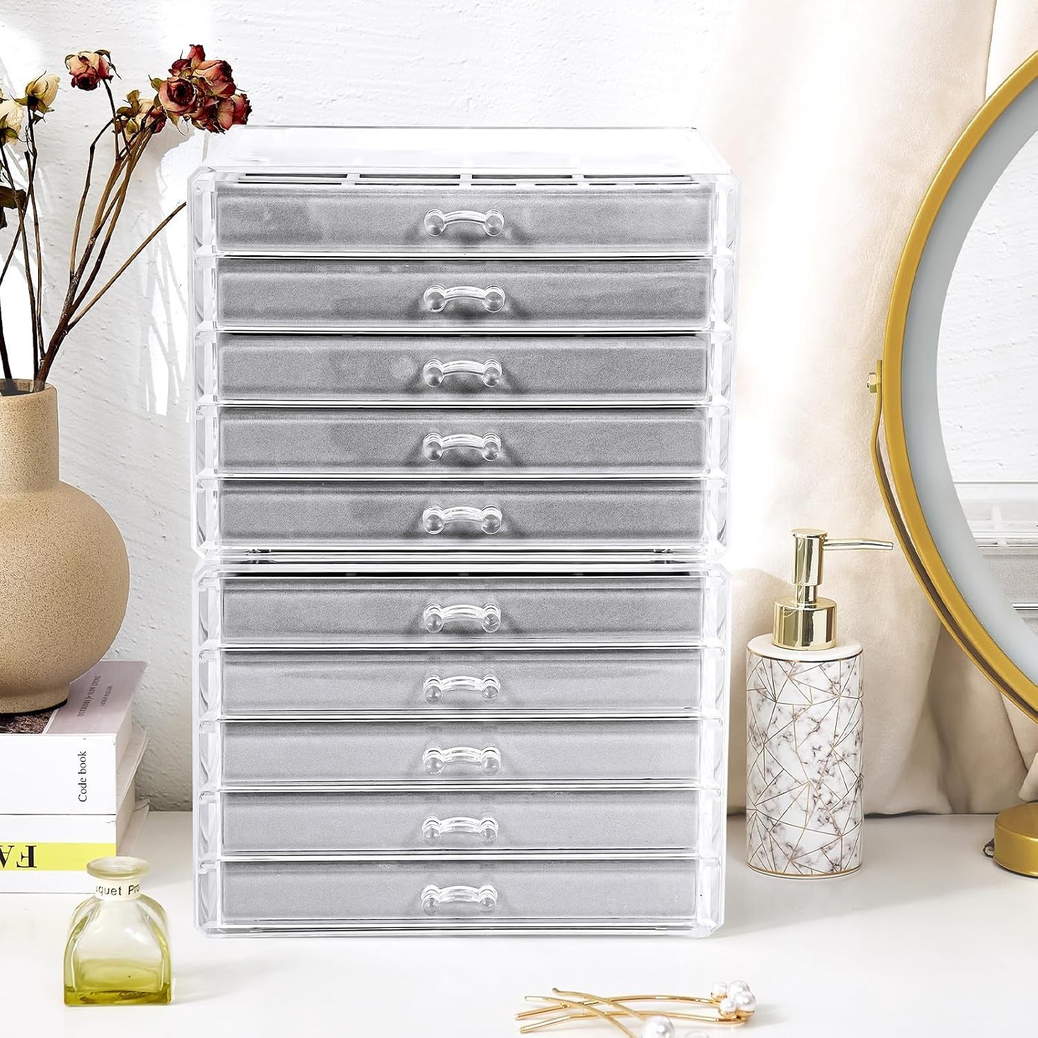 Adjustable Velvet Trays Jewelry Organizer – 10 Layers