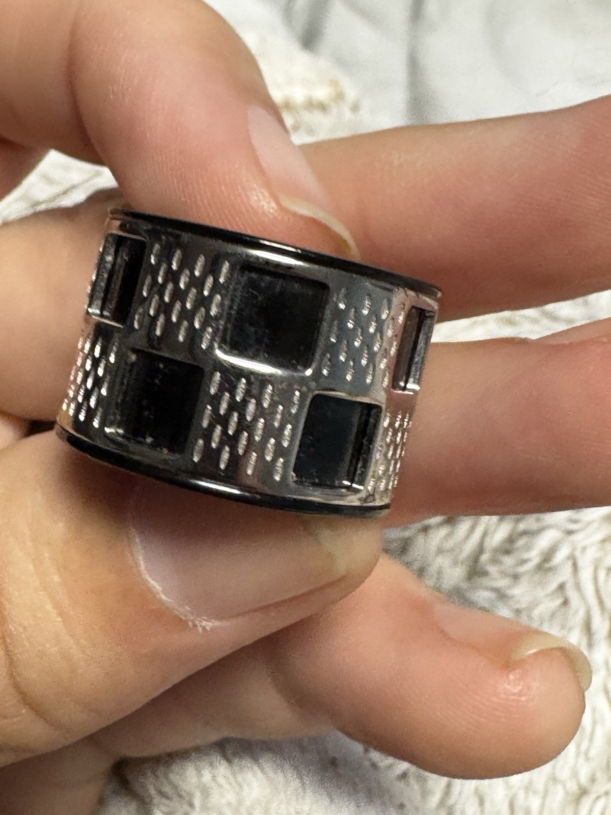 LOUIS VUITTON Damier Perforé ring Silver black Metal M64239 8.5