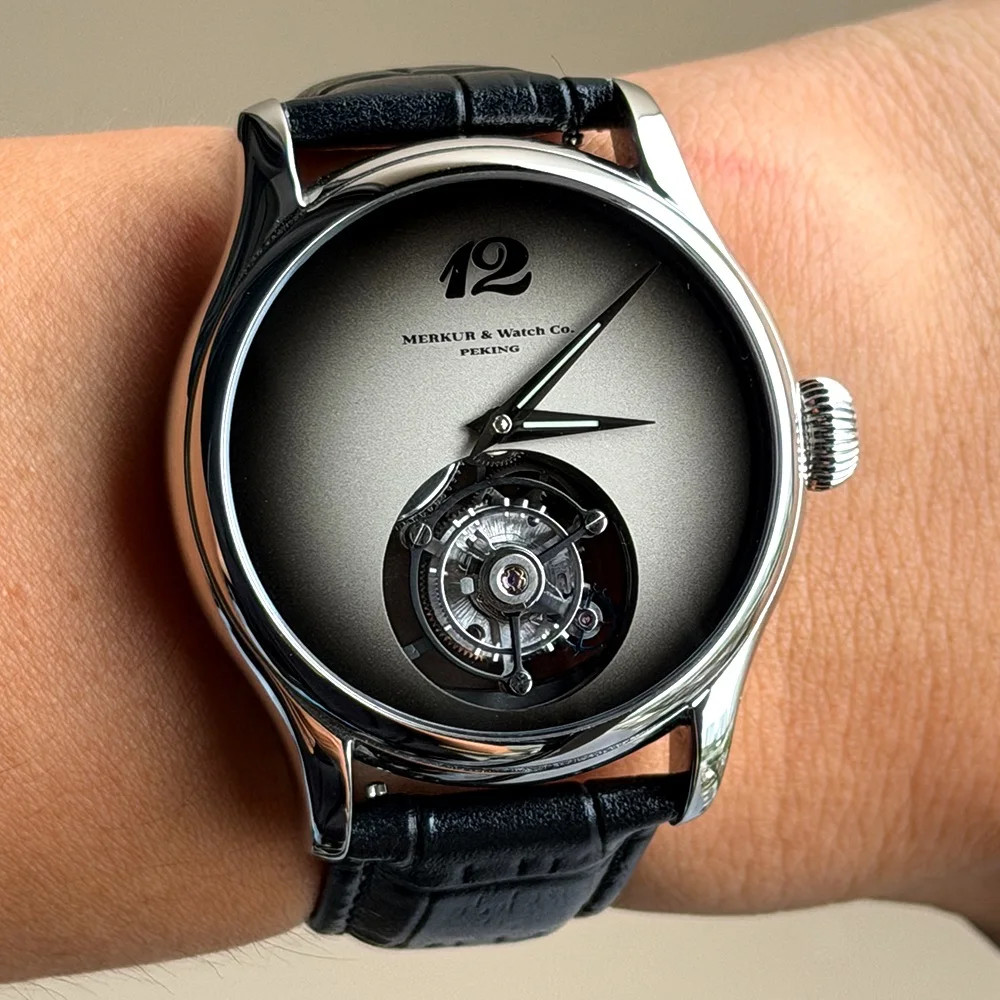 Merkur Tourbillon Watch Sapphire Luxury Mechanical Wristwatch Waterproof 42mm Me
