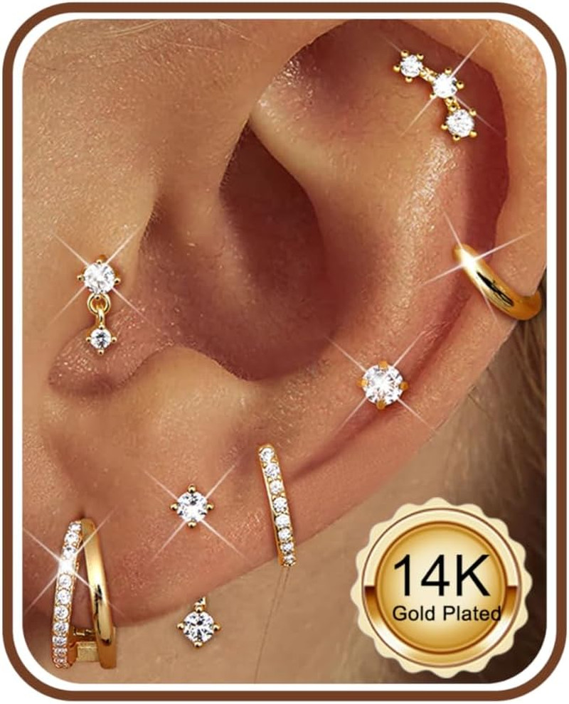 Hypoallergenic Gold Earrings Stack for Women – 7Pairs Surgical Steel Small Chunk