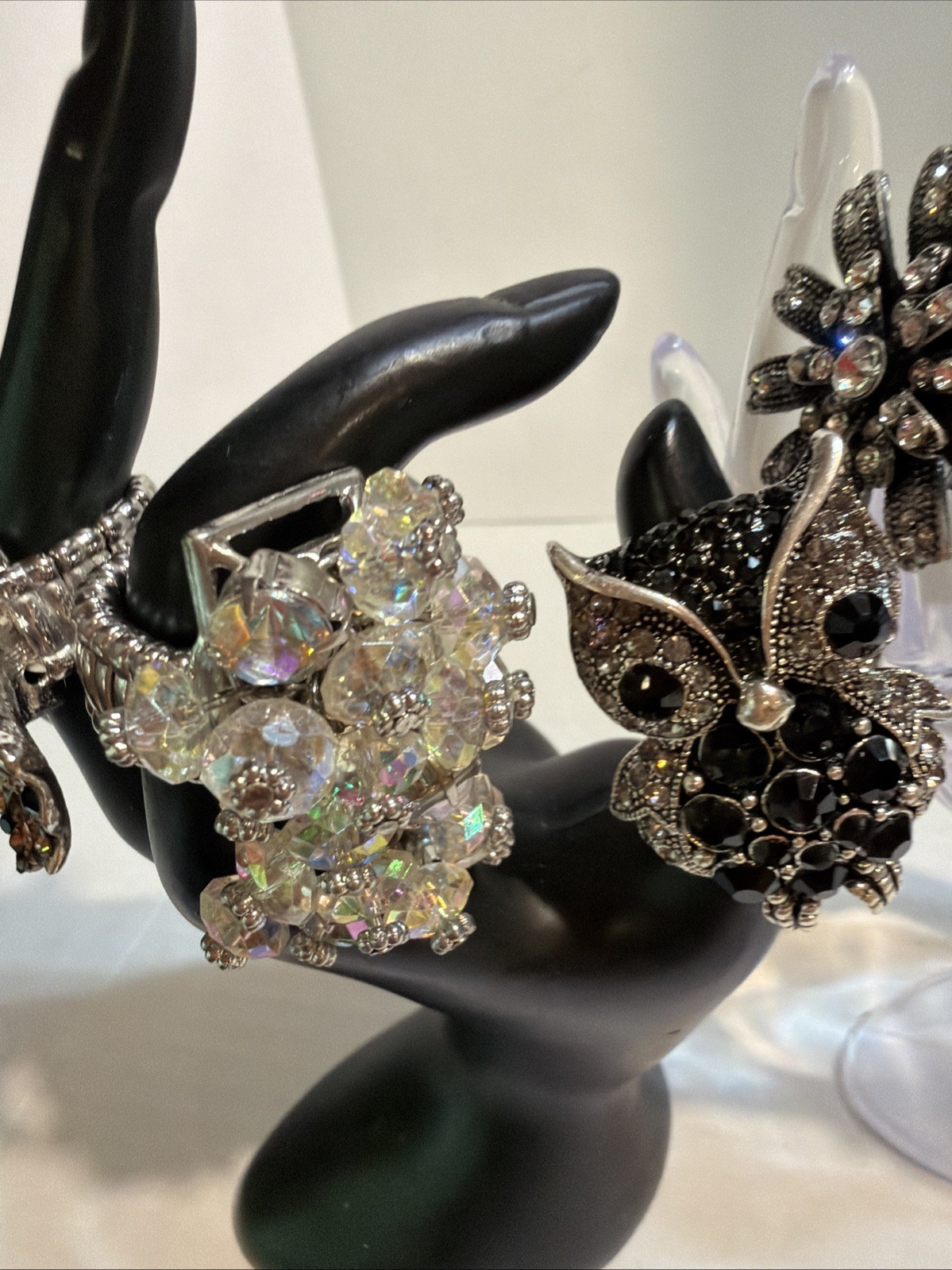 6 PC Lot Lrg Statement Elastic Stretch Rhinestone Rings Butterfly Owl