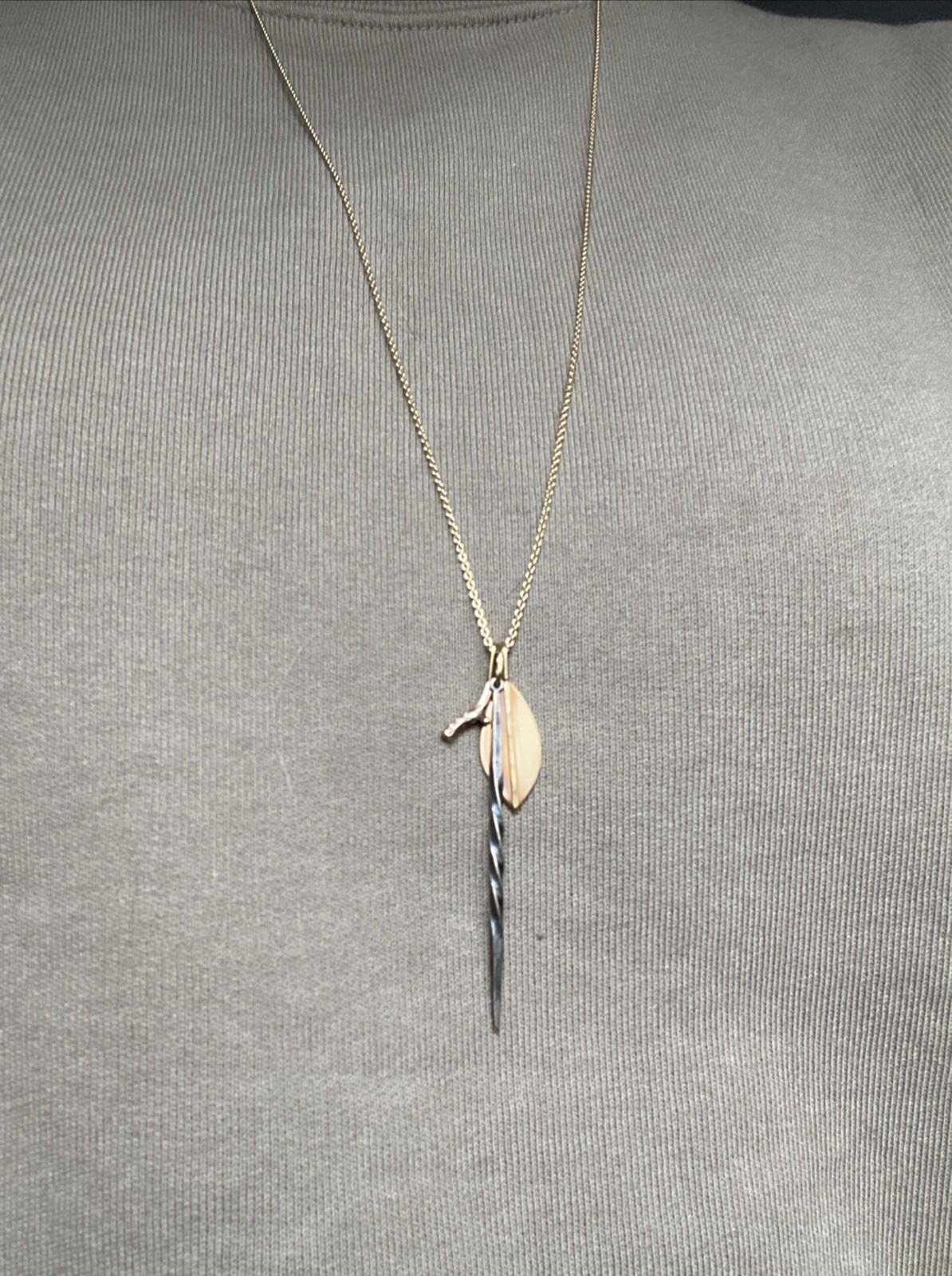 Sarah McGuire Studio Gold Long Necklace with Three Mixed Metal Pendants