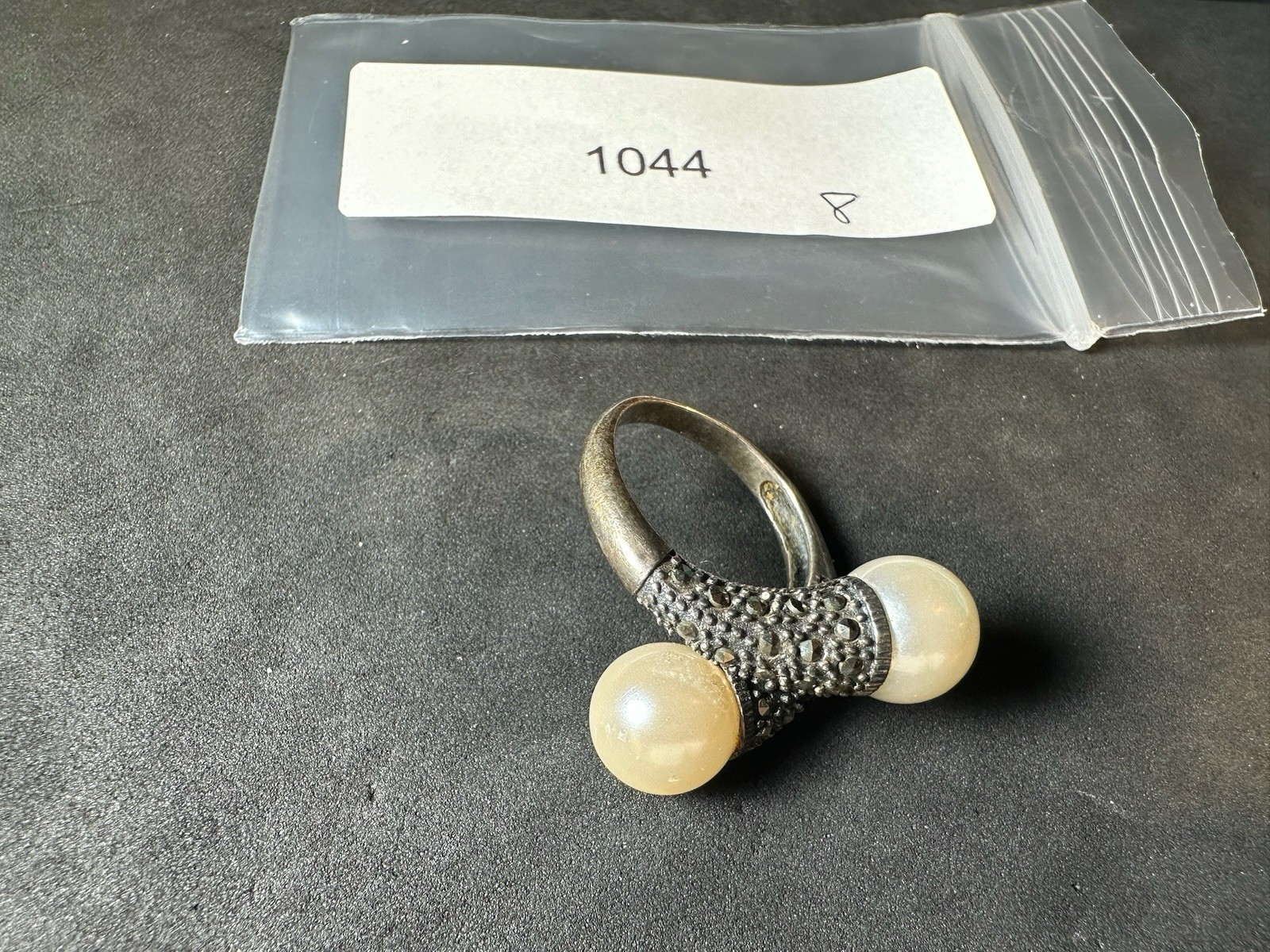 6.71g Vintage Sterling Silver 925 Ring Textured Double Bead Statement M Size 8
