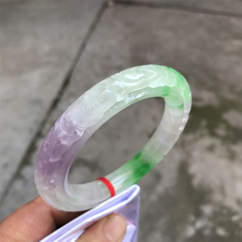 61mm Burma Natural Green Lavender Jadeite Jade Bracelet Emerald Jade Bracelet