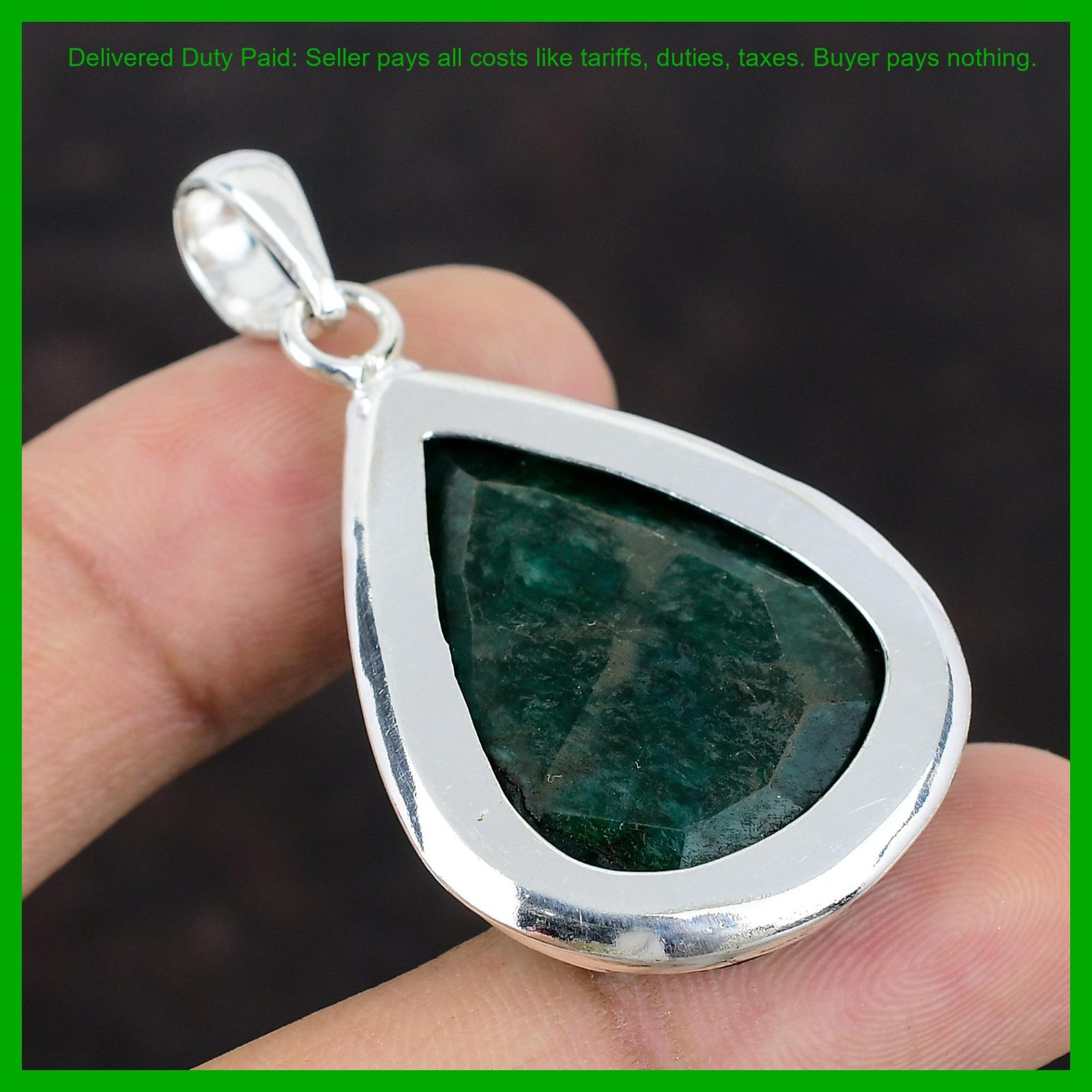 Valentines Sale 925 Sterling Silver Pear Zambian Emrald Stone Bezel New Pendant