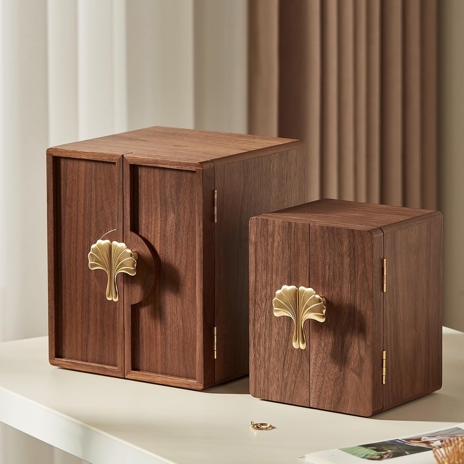 Black Walnut Wooden Jewelry Box 5 Layer Large Wood Jewelry Organizer Brass Ha…