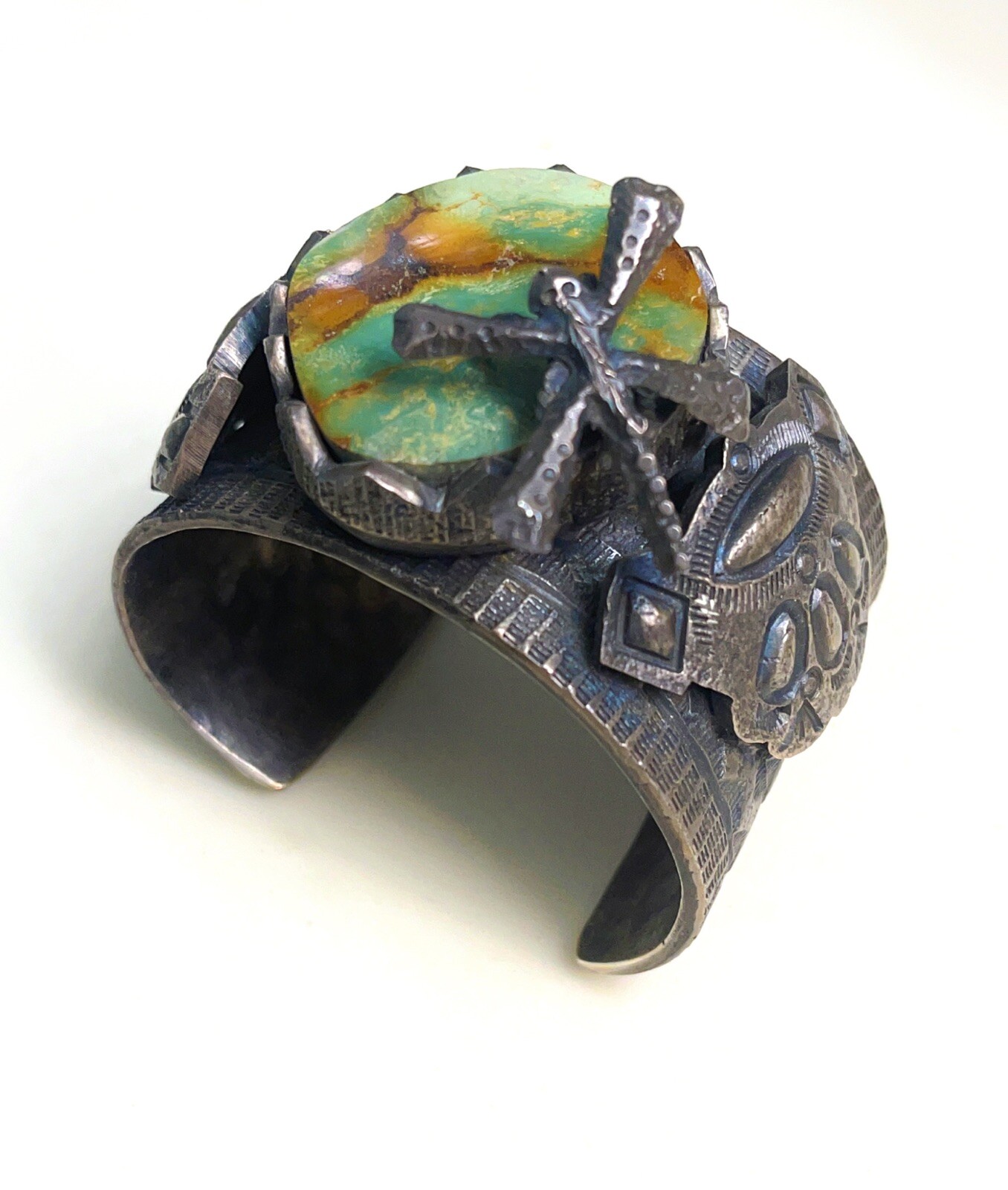 Museum Quality 💚 Native American Tufa Cast Turquoise Bracelet,Signed 6 1/4 200g