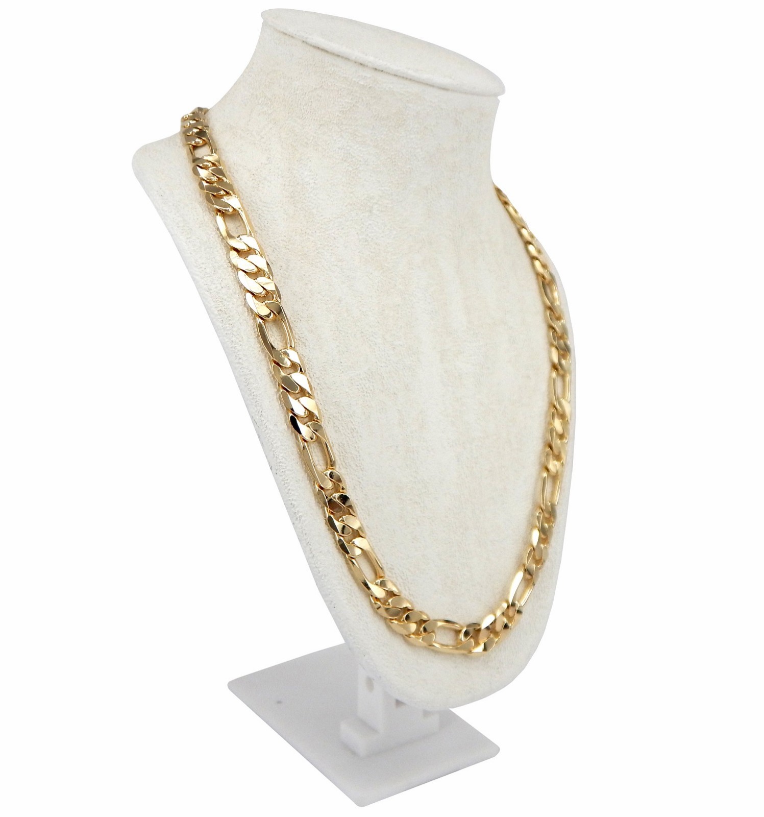 14k Italian Figaro Link Chain Necklace 10mm wide 20″ 24″ 30″ inch Gold Plated
