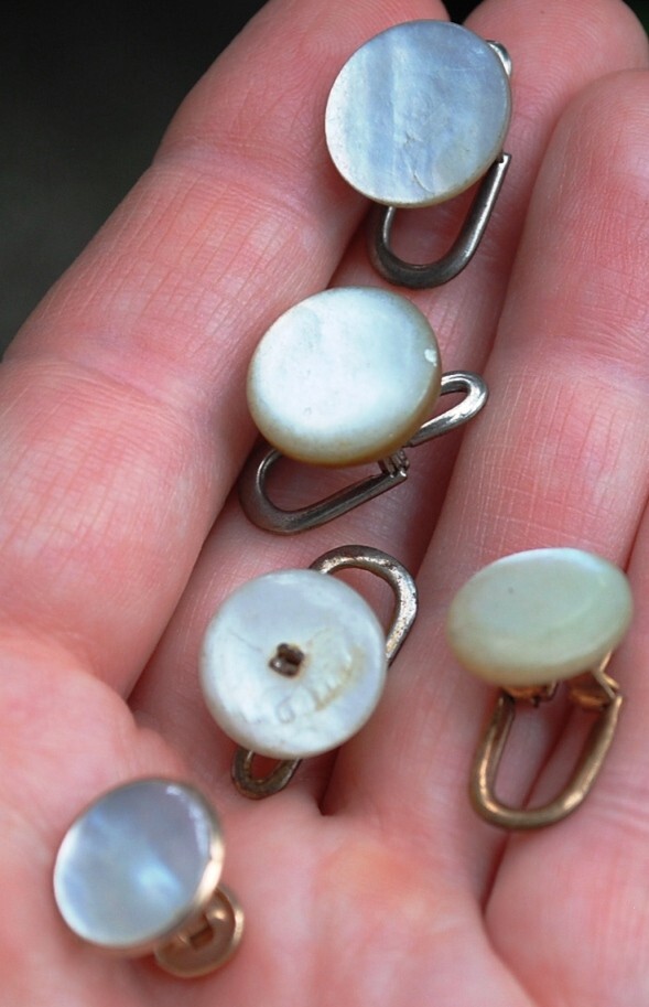 Antique Lot Of 11 MOTHER OF PEARL Button Studs, Ball Shirt Studs, Cufflink c1910