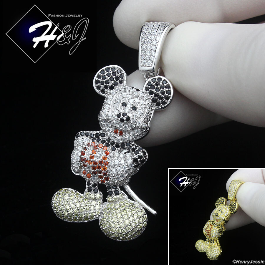 925 STERLING SILVER ICY BLING CZ GOLD PLATED/SILVER 3D MICKEY MOUSE PENDANT*P469