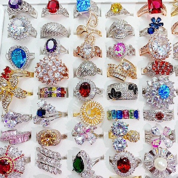 10Pcs Wholesale Mixed Gemstone Rings Jewelry Women Crystal Rings Lot Rhinestone