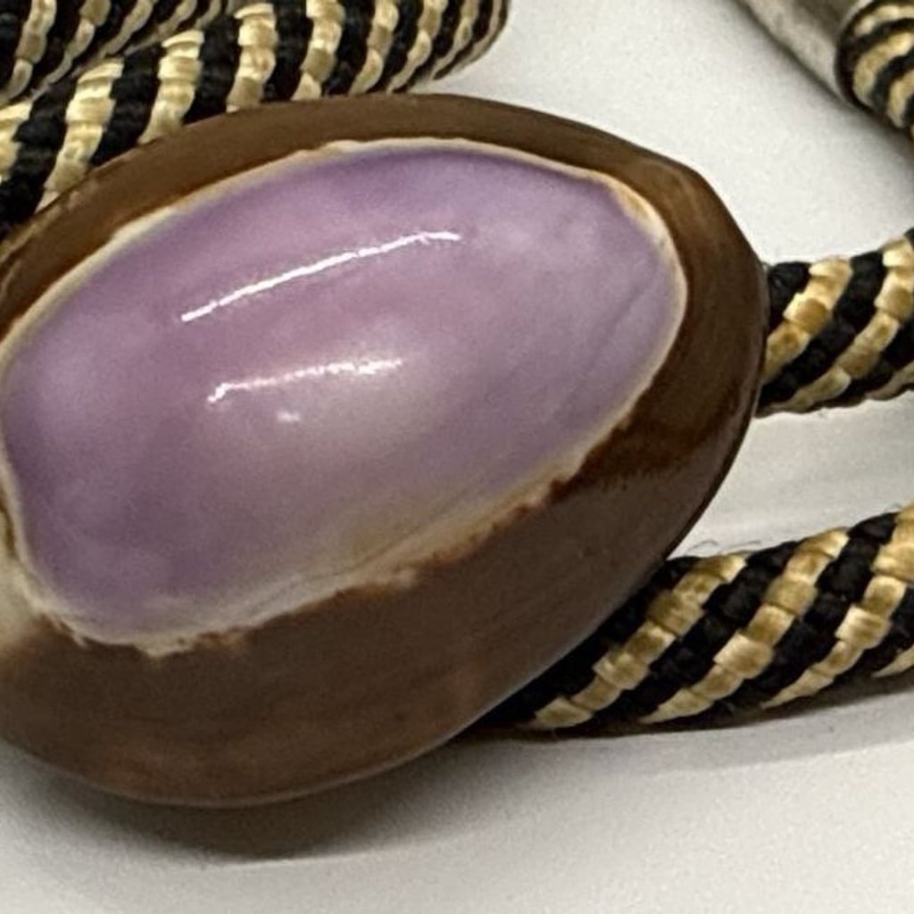 Handcrafted Purple Top Cowrie Shell Bolo Tie Braided Cord Metal Tips Coastal Vtg