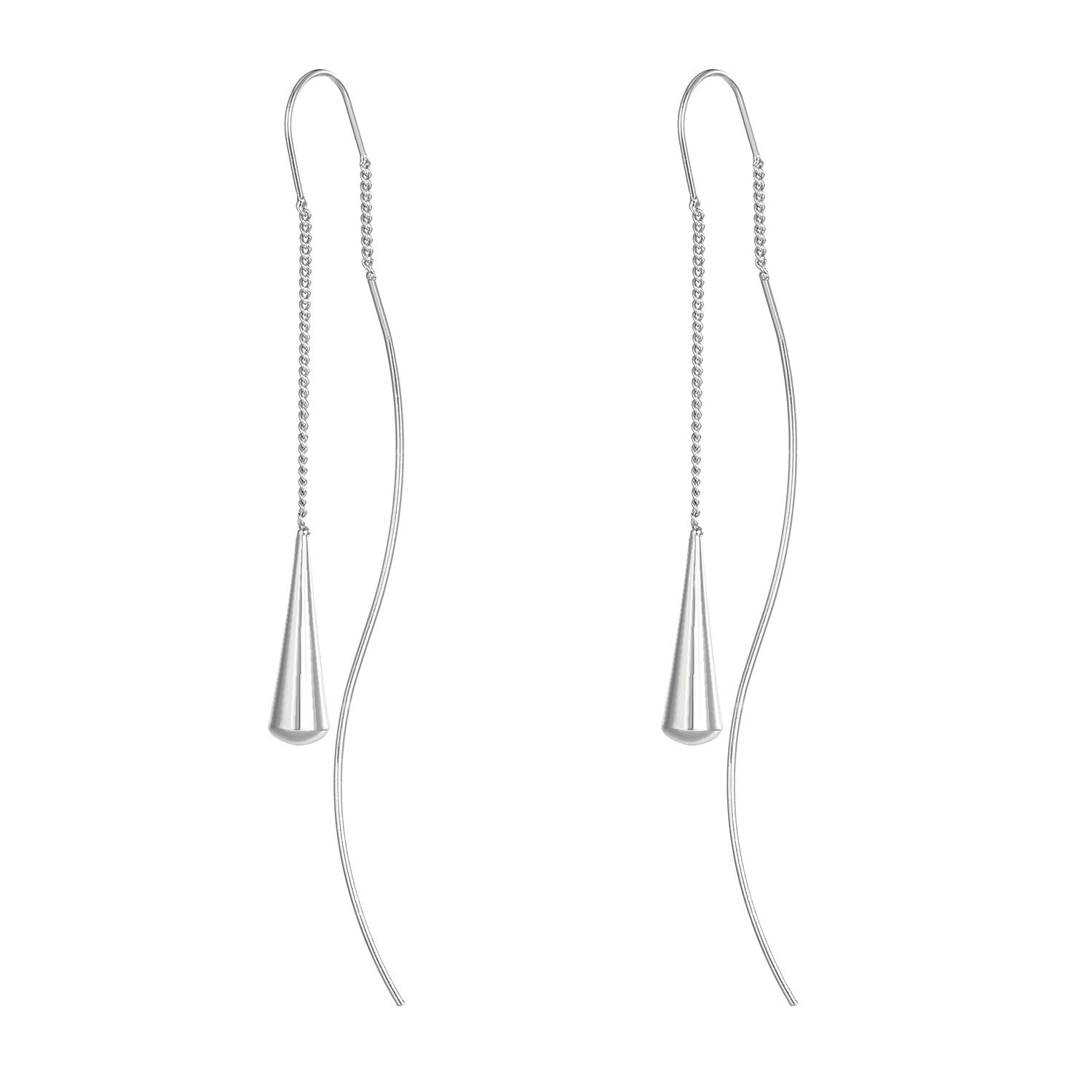 Women Silver Gold Wave Tassel Teardrop Threader Drop Chain Earrings Ear Wire S12