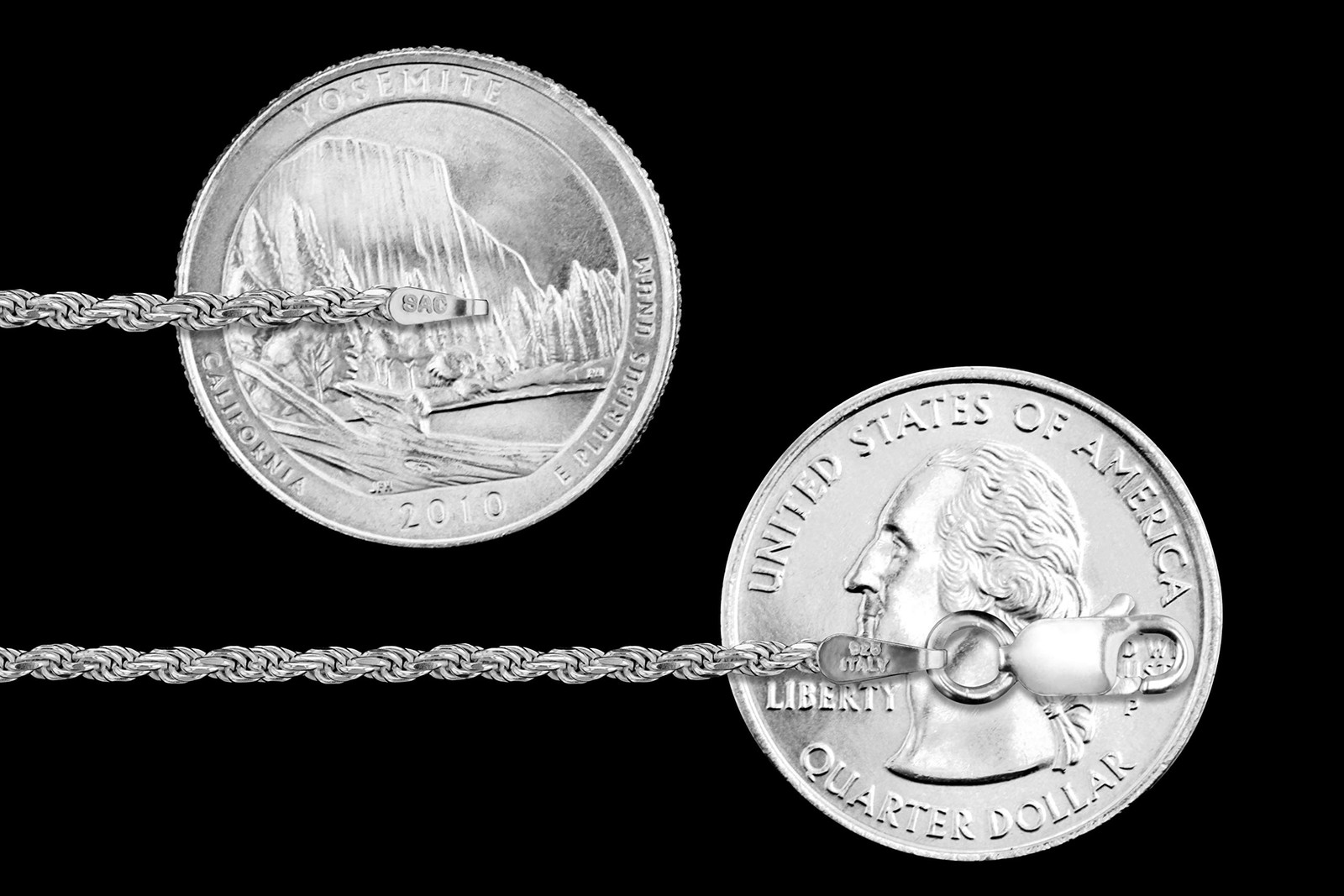 Sac Silver Sterling Silver Diamond-Cut Rope Chain 2Mm Solid 925 Italy Necklace