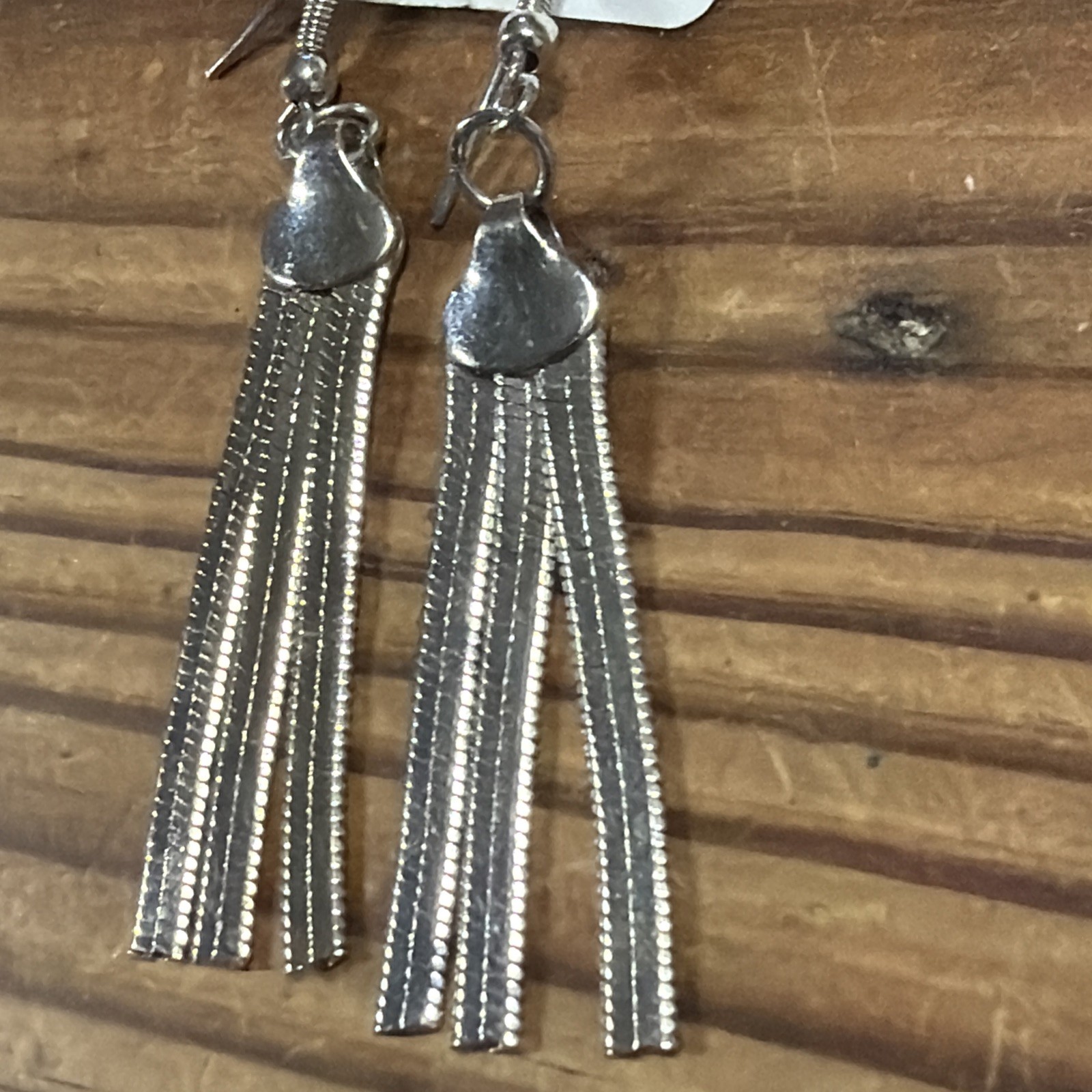 Silver Toned Dangling Chain Fringe Tassle Drop Earings