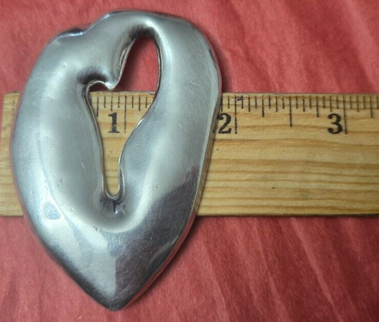 925 Sterling Silver Large 2 3/4 x 1 3/4″ Broken Heart? Pendant 24 Grams