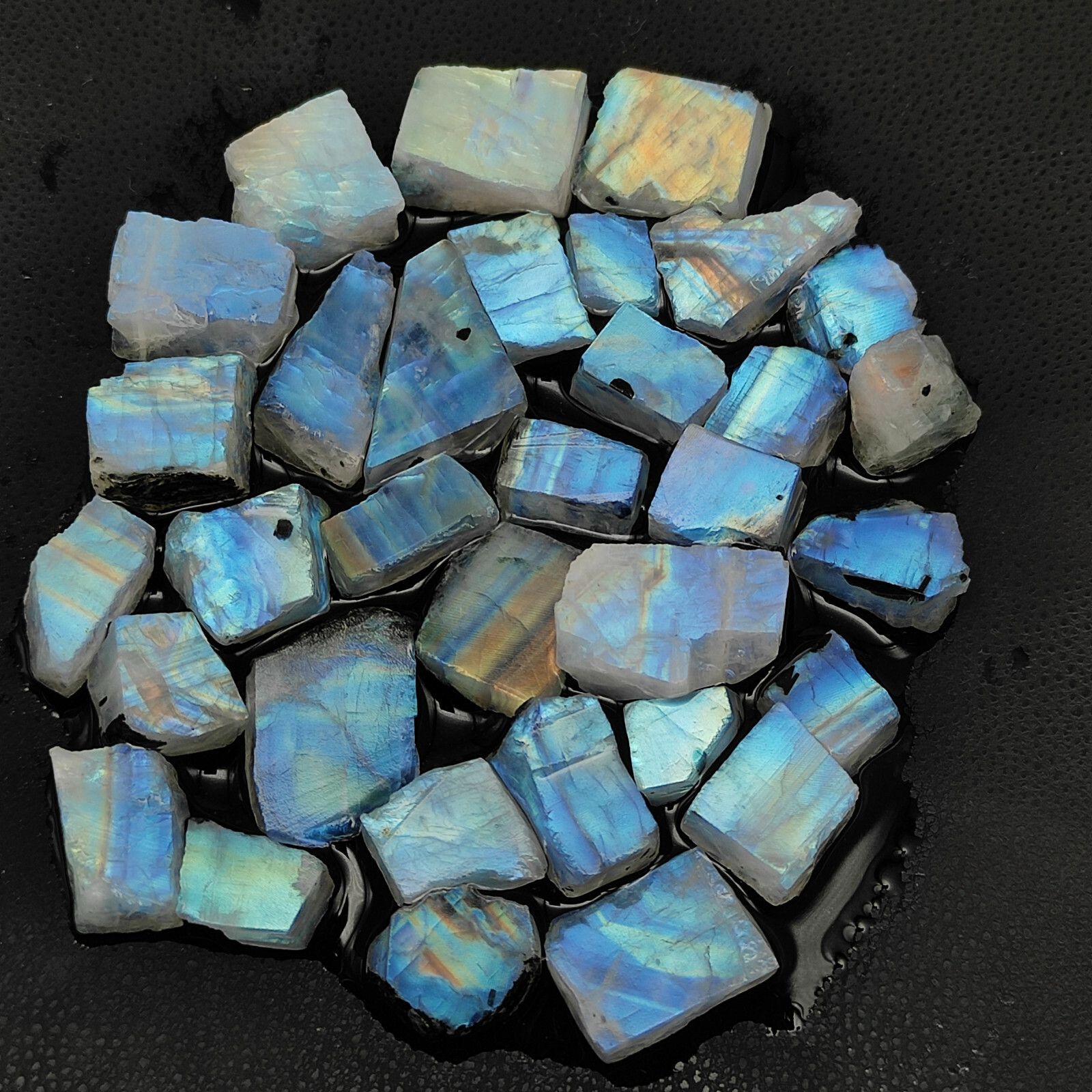 Wholesale Blue Fire Moonstone Slices Rough Rainbow Moonstone Rough Gemstone MV30