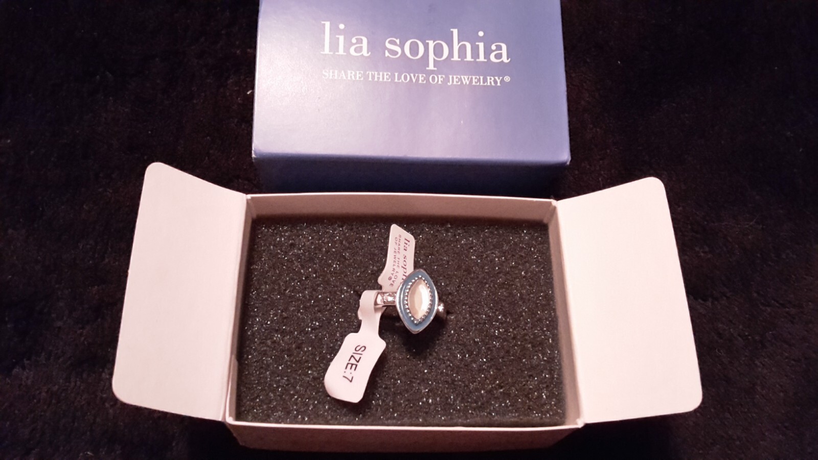 Lia Sophia Silver Teal White Crystal Stone Ring Size 7 N 1/2 Christmas Valentine