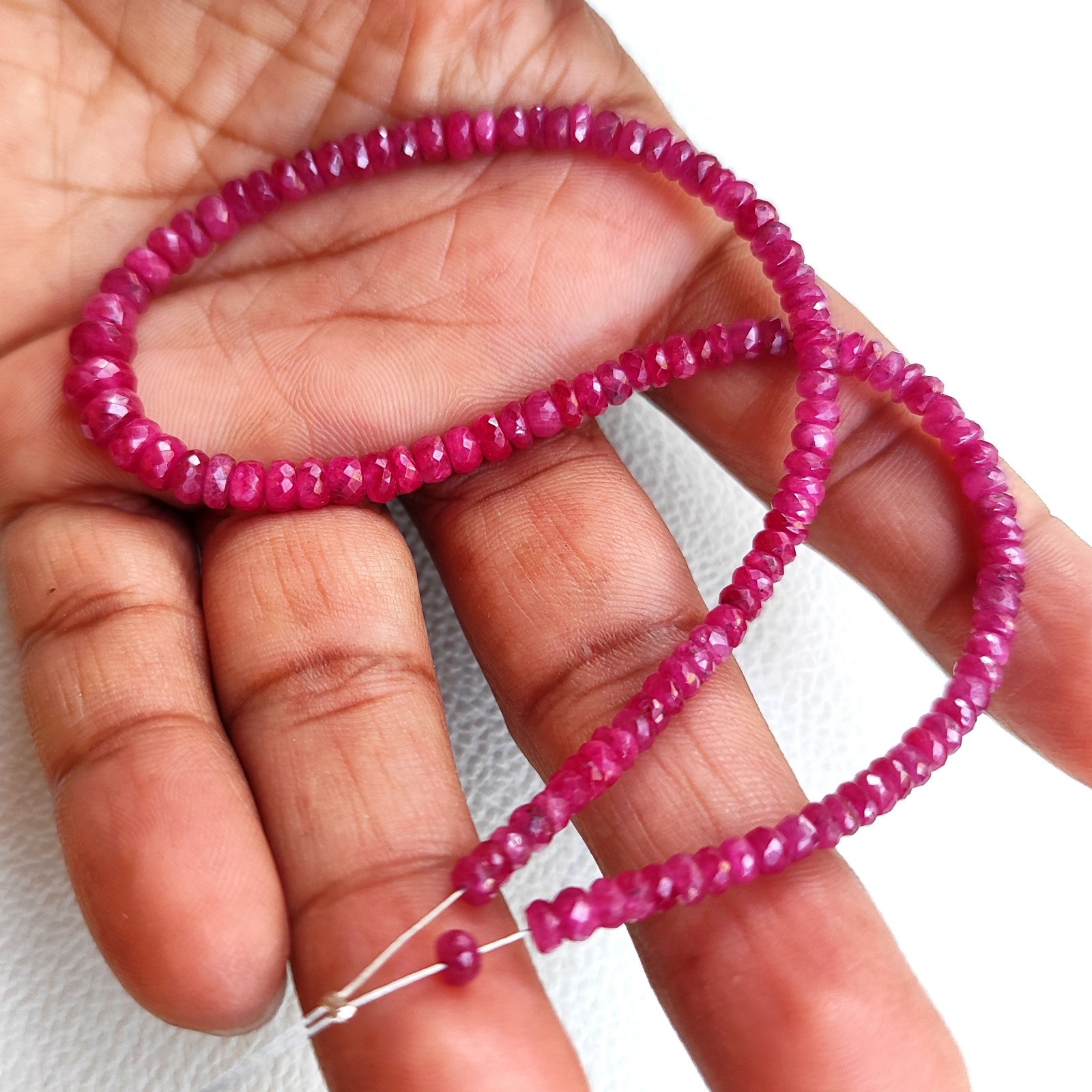 Myanmar Ruby 3.5-6mm Faceted Rondelle Cut Stone Beads 12” Strand Natural Gems