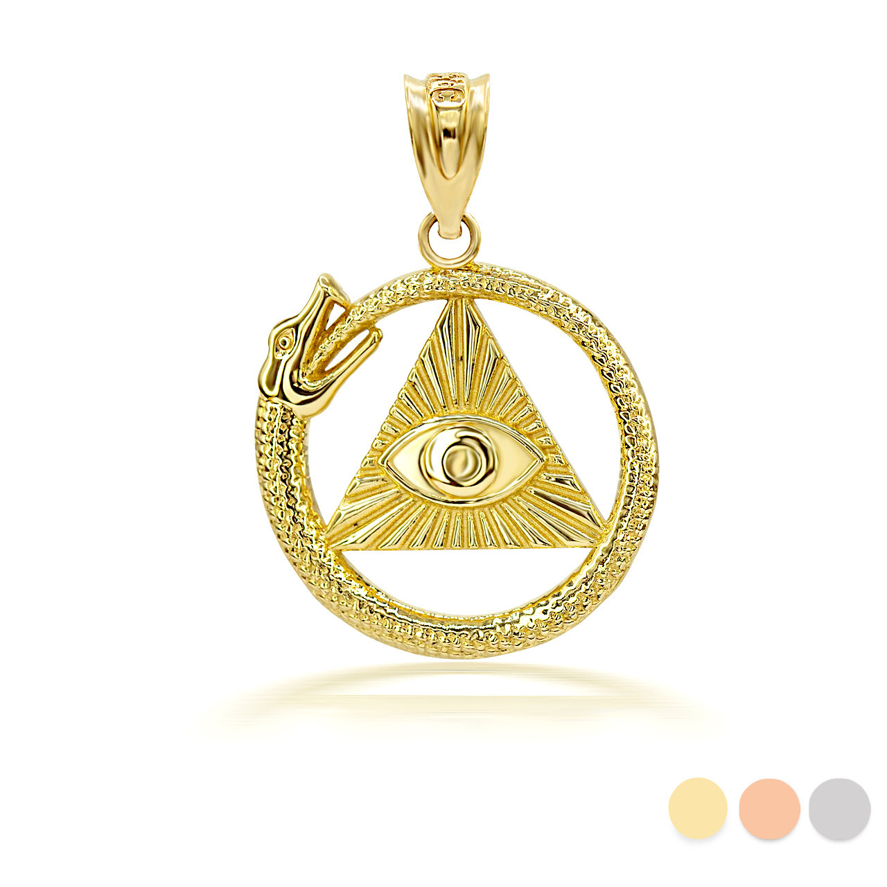 Gold 3D Ouroboros Snake Eye of Providence Pyramid Pendant Necklace