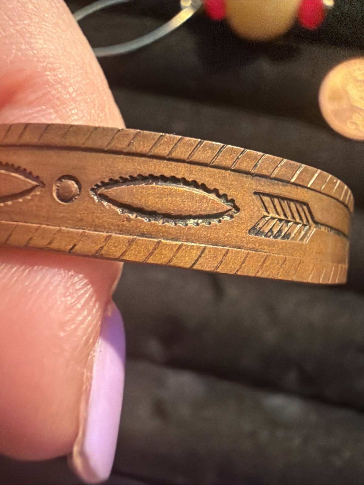 Navajo Fred Harvey Engraved Solid Copper Cuff bracelet Size 6 1/2