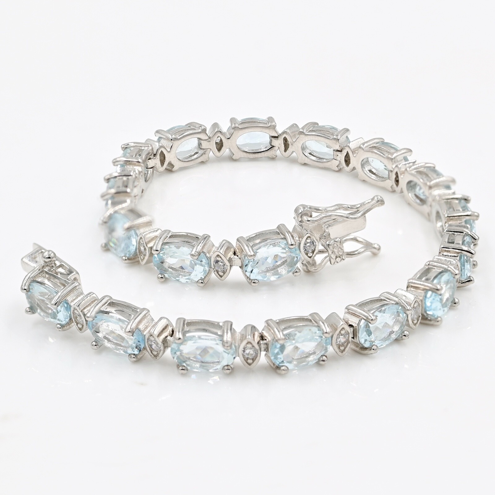 12.45 Cts. Natural Aquamarine 925 Sterling Silver Tennis Bracelet Christmas Gift