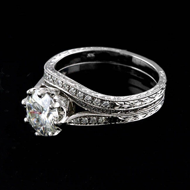 1.84C White Round Cut CZ Hnadcrafted Wedding Ring Set 925 Sterling Silver