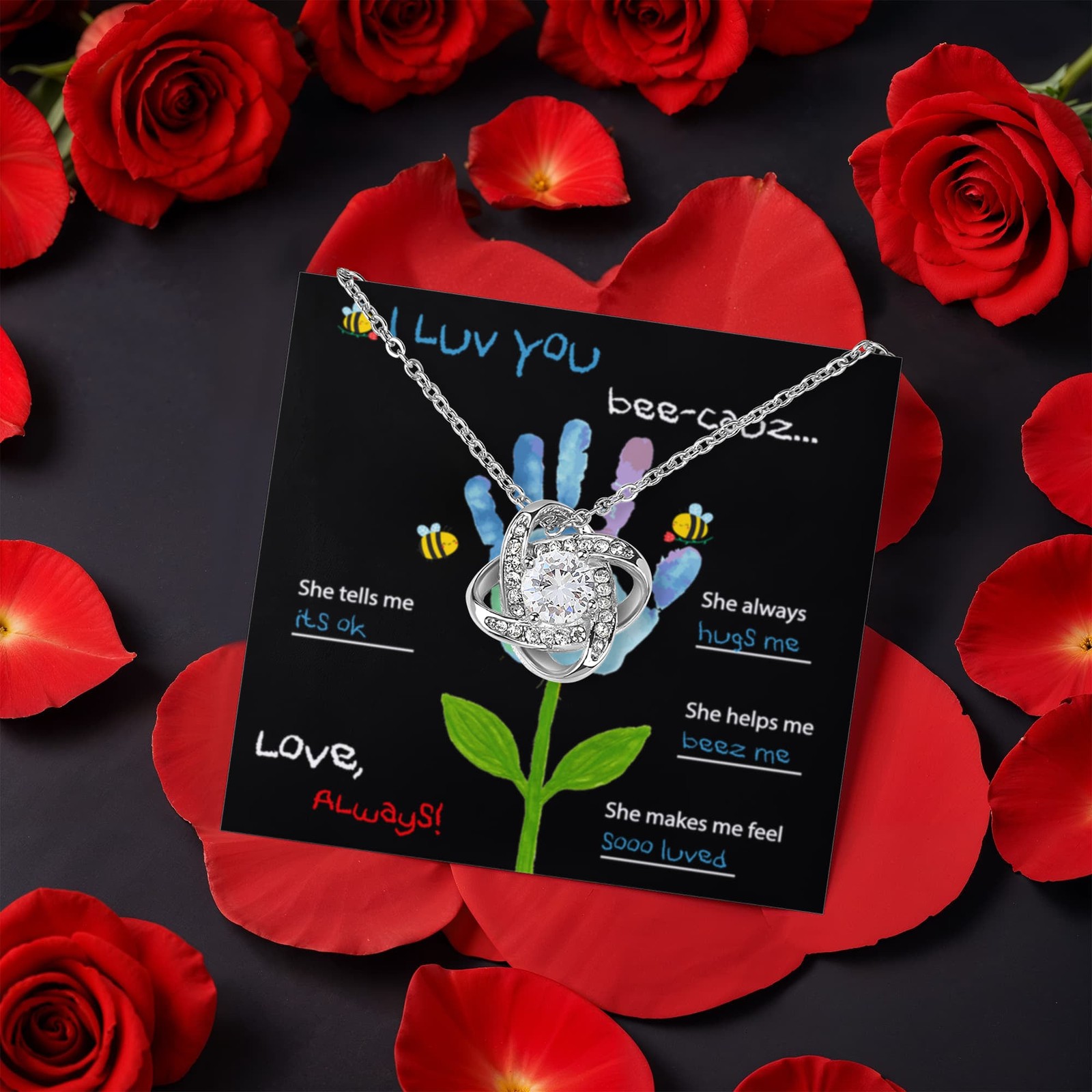Mother’s Day from Kid Pendant Necklace Birthday Gift Wife Rose