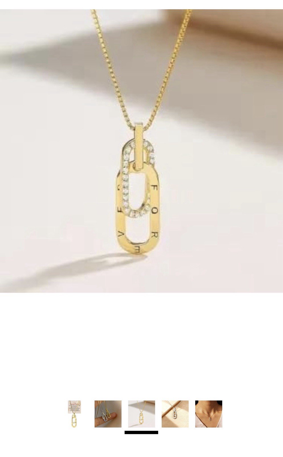 925 Sterling Silver 18K Gold Plated CZ Love Link FOREVER Pendant Necklace