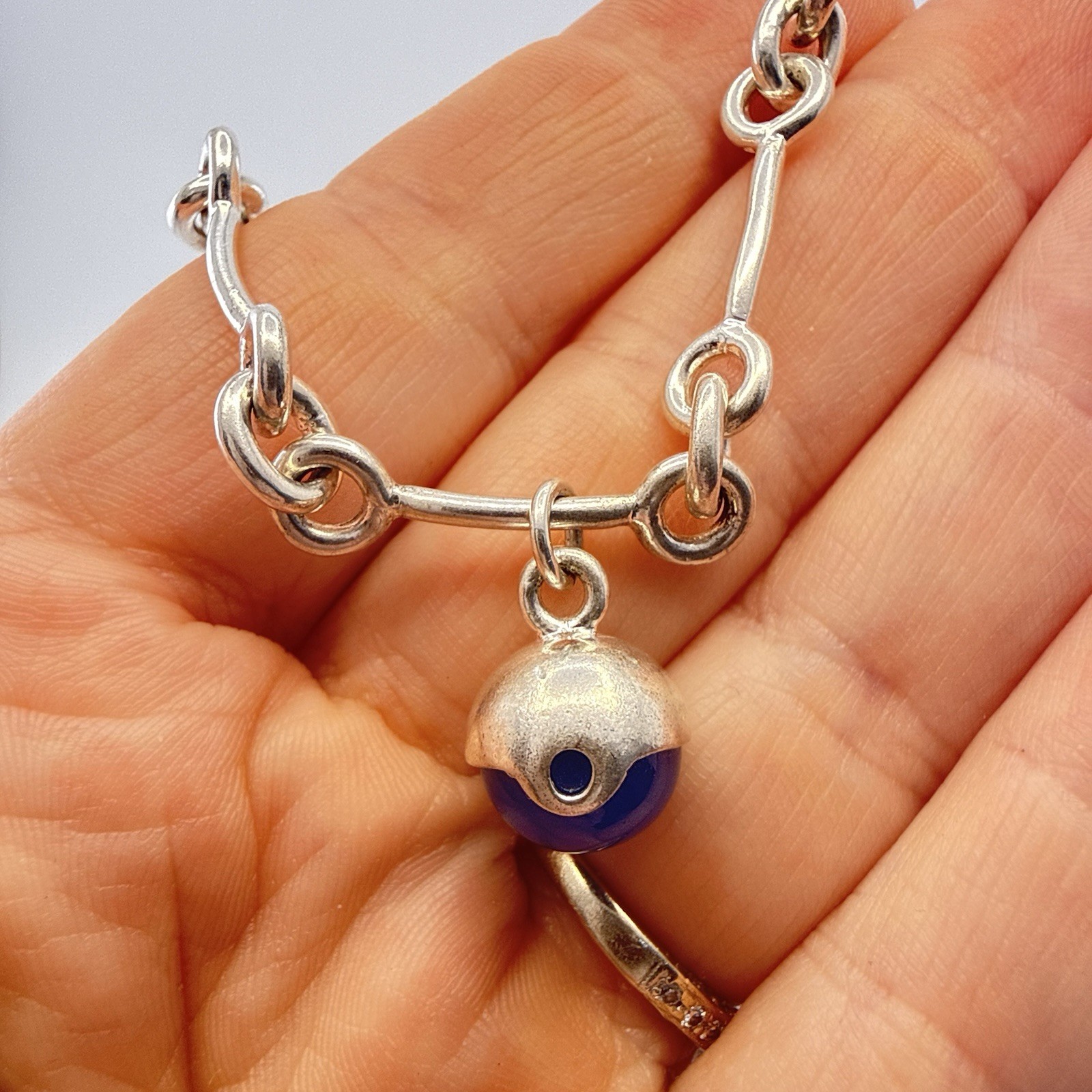 Michael Graves Bracelet Sterling Silver Blue Modernist Link Orb Minimal Artsy
