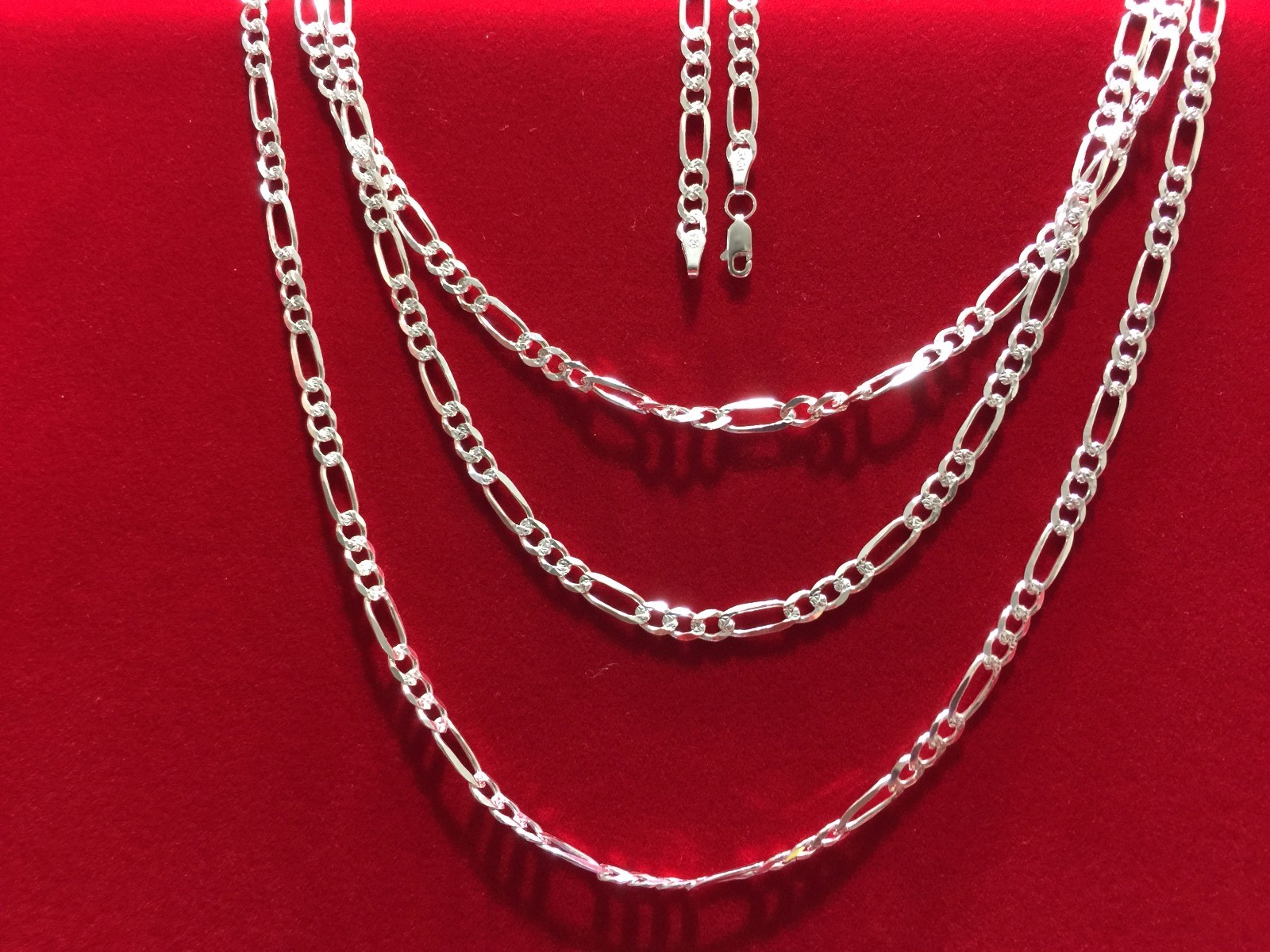 Sterling Silver .925 Solid Figaro Diamond cut 4mm(100) Chain 7.5″ to 24″ Inches