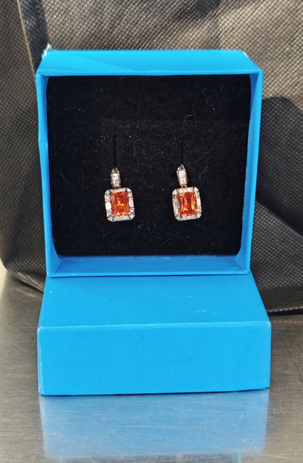 Victoria Wieck Padparadscha Sapphire Earrings rare & emerald-cut orange gemstone