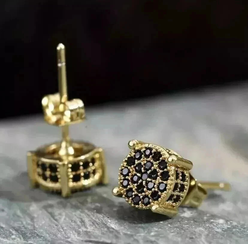 Engagement Stud Earrings Round Cut Simulated Black Diamond 925 Starling Silver