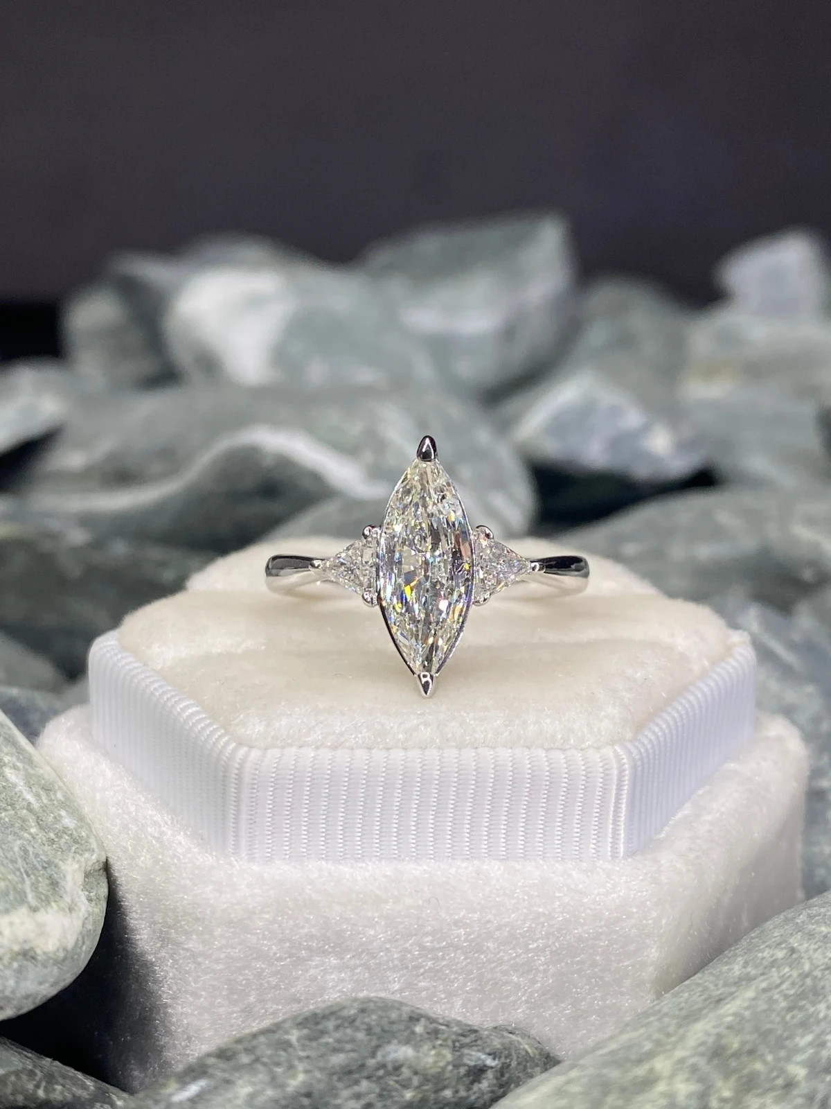 2 CT Marquise Cut Moissanite Three Stone Engagement Ring 14K White Gold Plated