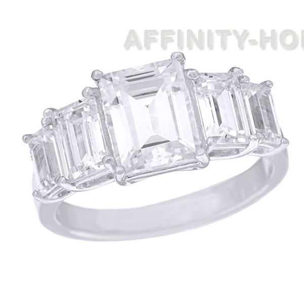 3 1/2 Ct Emerald Cut Simulated Diamond Five Stone Engagement Ring 925 Sterling