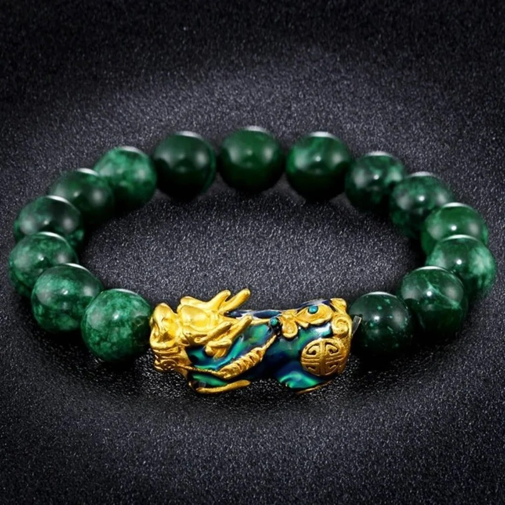 Dragon Protection Bracelet 10mm Green Jade Bracelet Pixiu Charm Bracelet