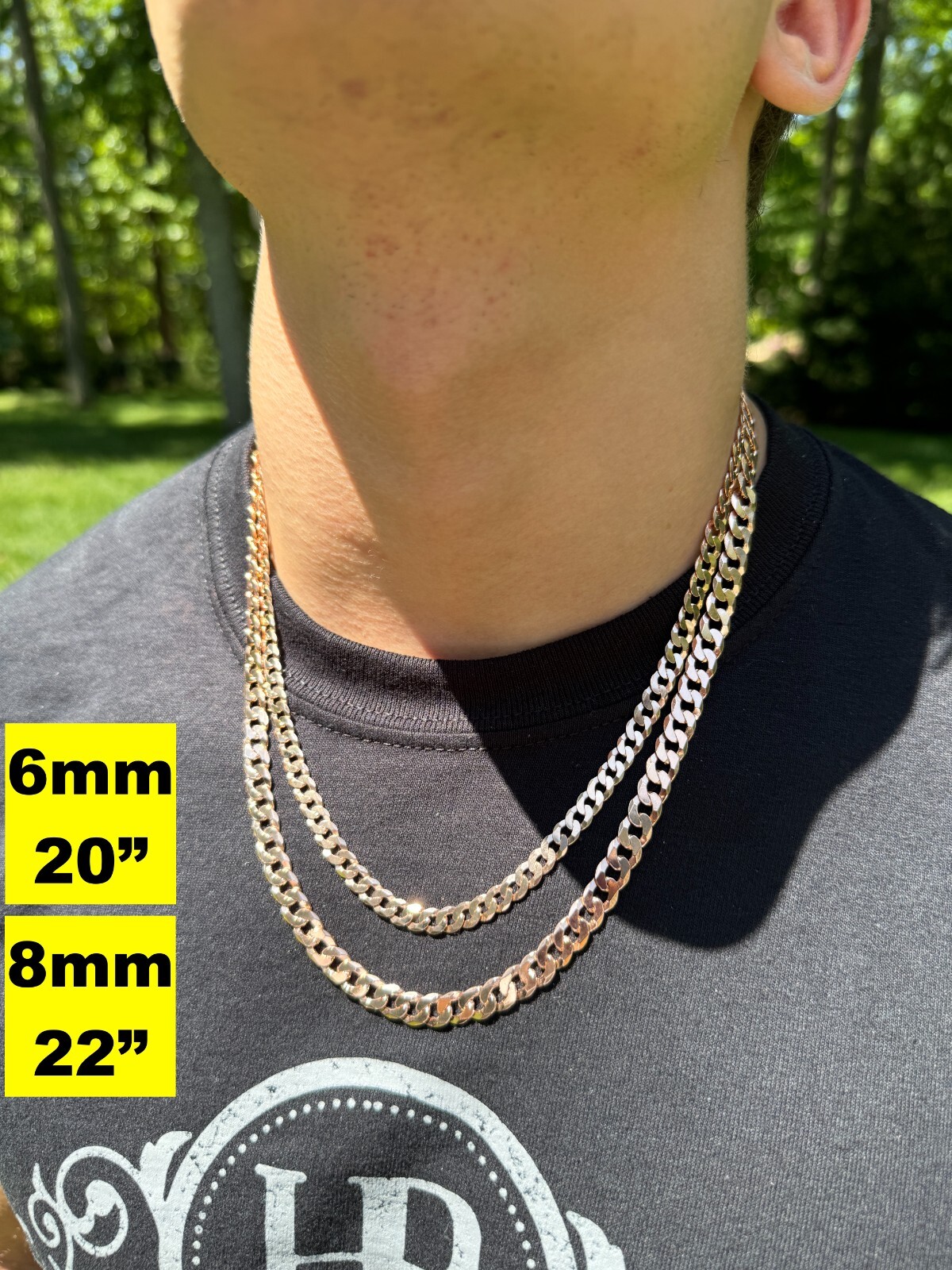 14k Rose Gold Plated REAL Solid 925 Silver Flat Cuban Link Chain Necklace 3-8mm