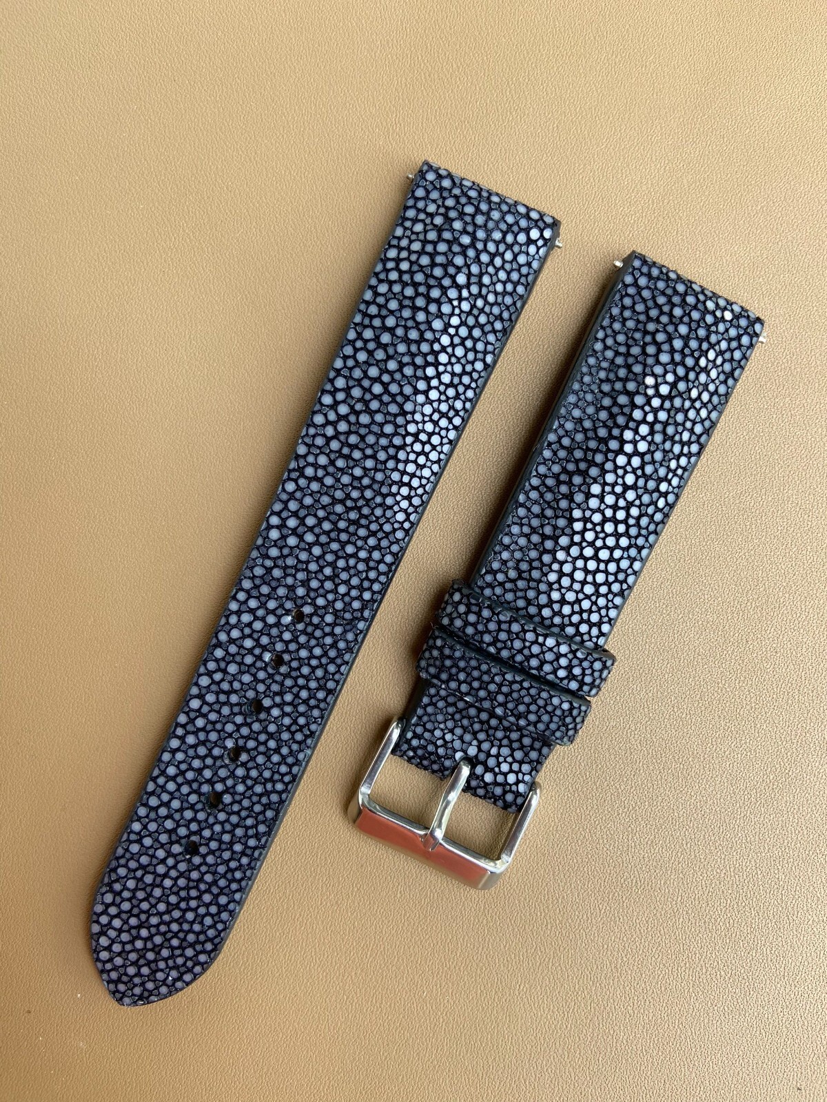 Black Stingray Leather Watch Strap Band, Size 18mm 19mm 20mm 21mm 22mm 24mm 26mm